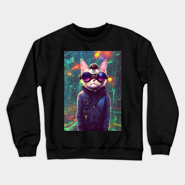 Cool Japanese Techno Cat In Japan Neon City Crewneck Sweatshirt by star trek fanart and more